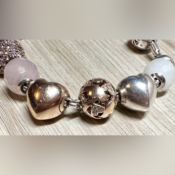 Vintage Designer Thomas Sabo Sterling Silver Pink Quartz Karma Bead Bracelet, 7" - Picture 5 of 9